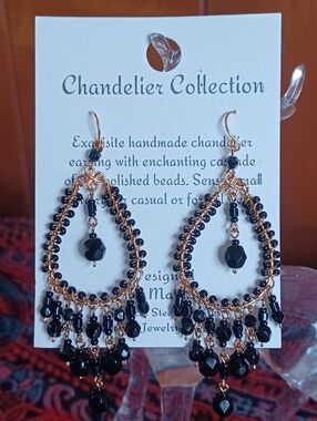 Chandelier Collection Black&Gold Cascading Earrings Made By Marlin Steel 🖤